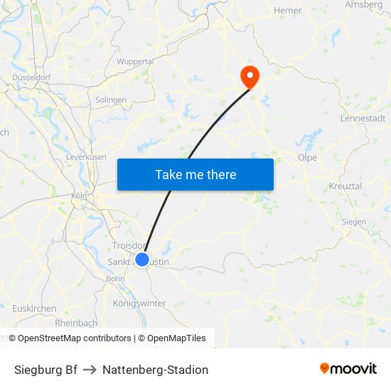 Siegburg Bf to Nattenberg-Stadion map