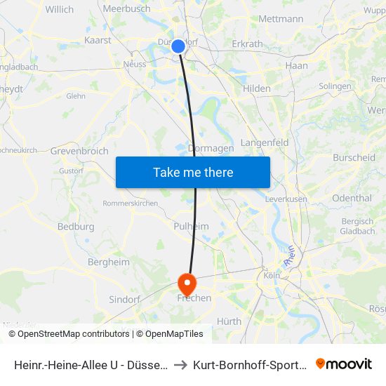 Heinr.-Heine-Allee U - Düsseldorf to Kurt-Bornhoff-Sportpark map