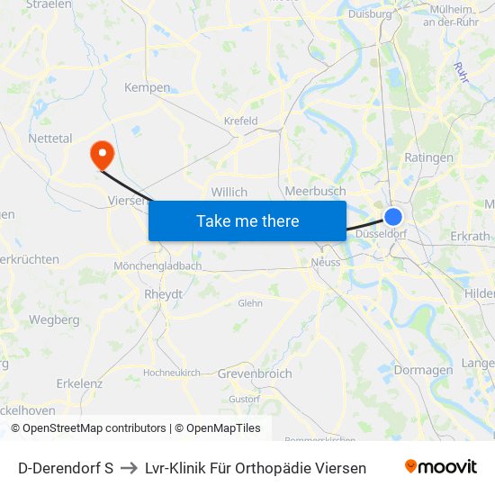 D-Derendorf S to Lvr-Klinik Für Orthopädie Viersen map