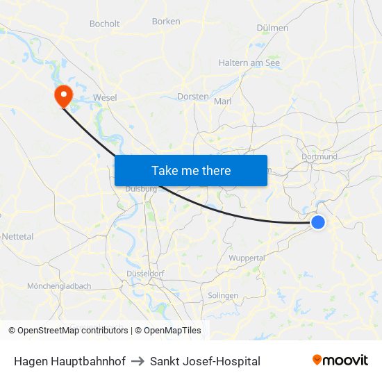 Hagen Hauptbahnhof to Sankt Josef-Hospital map