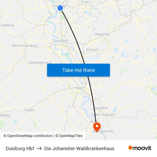 Duisburg Hbf to Die Johanniter Waldkrankenhaus map