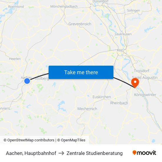 Aachen, Hauptbahnhof to Zentrale Studienberatung map