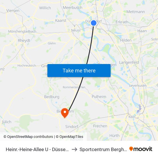 Heinr.-Heine-Allee U - Düsseldorf to Sportcentrum Bergheim map