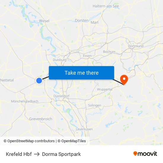 Krefeld Hbf to Dorma Sportpark map