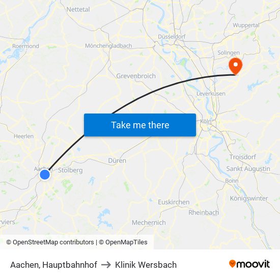 Aachen, Hauptbahnhof to Klinik Wersbach map