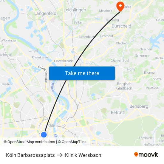 Köln Barbarossaplatz to Klinik Wersbach map