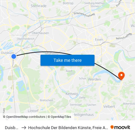 Duisburg Hbf to Hochschule Der Bildenden Künste, Freie Akademie Der Bildenden Künste map