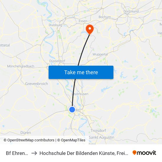 Bf Ehrenfeld - Köln to Hochschule Der Bildenden Künste, Freie Akademie Der Bildenden Künste map