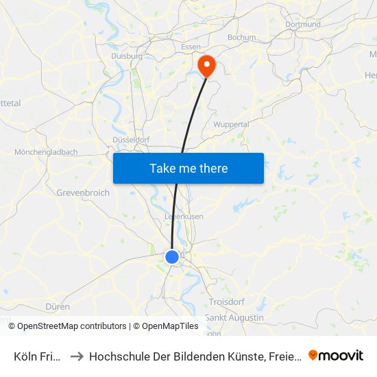 Köln Friesenplatz to Hochschule Der Bildenden Künste, Freie Akademie Der Bildenden Künste map