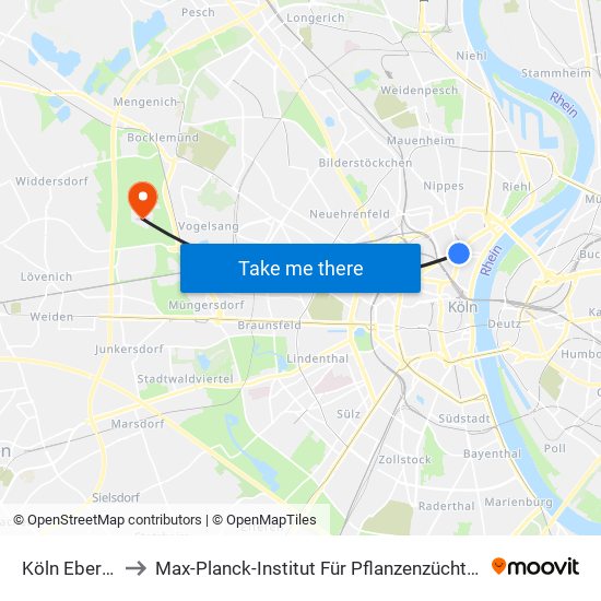 Köln Ebertplatz to Max-Planck-Institut Für Pflanzenzüchtungsforschung map