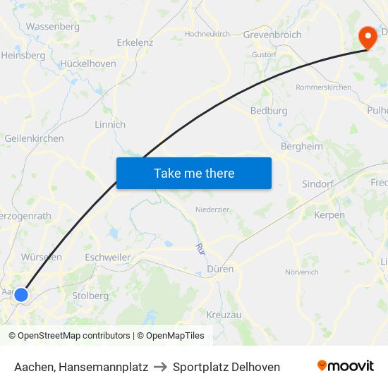 Aachen, Hansemannplatz to Sportplatz Delhoven map