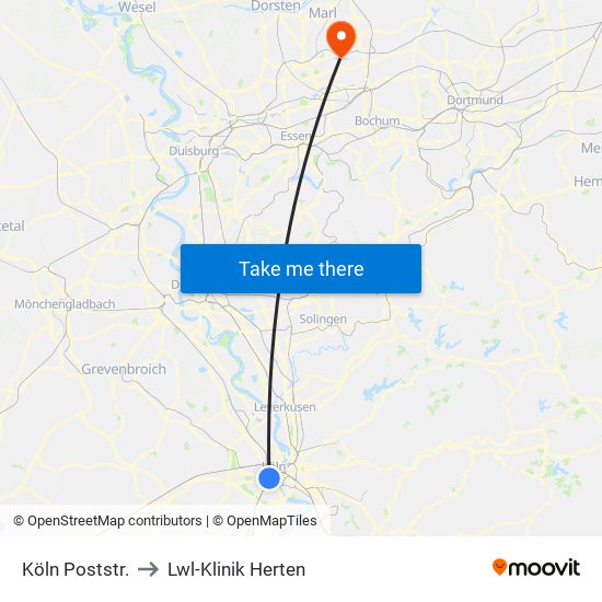 Köln Poststr. to Lwl-Klinik Herten map