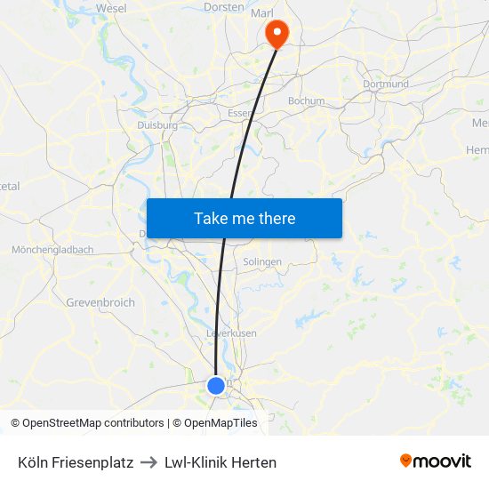 Köln Friesenplatz to Lwl-Klinik Herten map