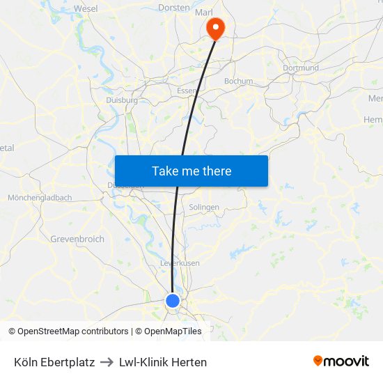 Köln Ebertplatz to Lwl-Klinik Herten map