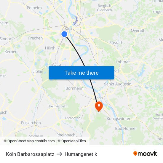 Köln Barbarossaplatz to Humangenetik map