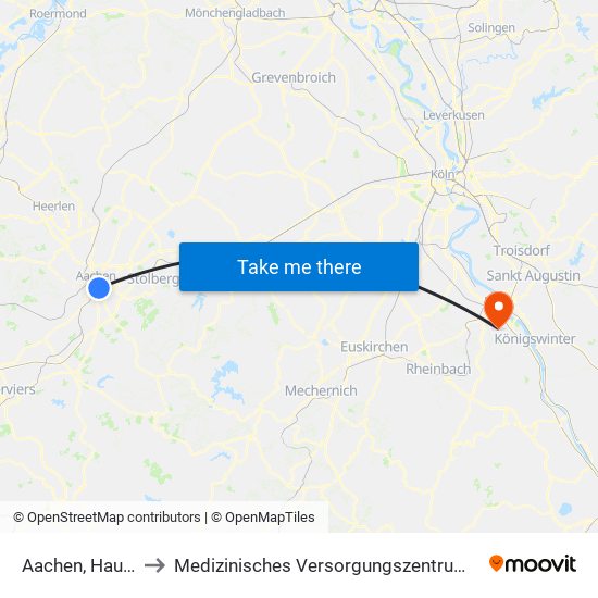 Aachen, Hauptbahnhof to Medizinisches Versorgungszentrum (Mvz) Geschäftsführung map