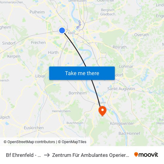 Bf Ehrenfeld - Köln to Zentrum Für Ambulantes Operieren (Zao) map