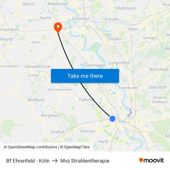 Bf Ehrenfeld - Köln to Mvz Strahlentherapie map