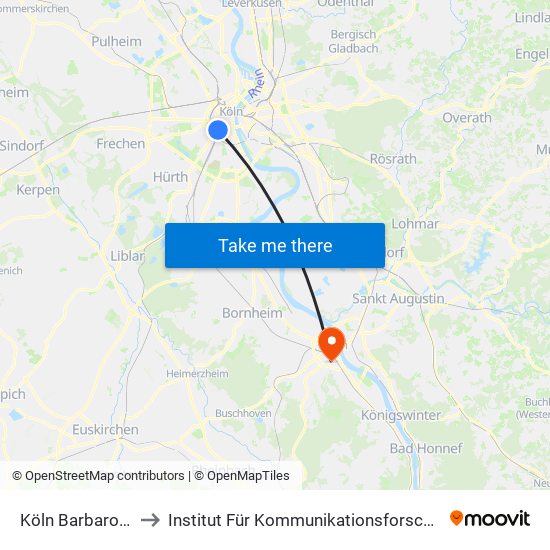 Köln Barbarossaplatz to Institut Für Kommunikationsforschung Und Phonetik map