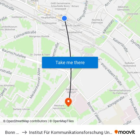 Bonn Hbf to Institut Für Kommunikationsforschung Und Phonetik map