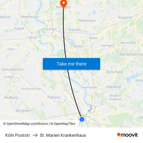 Köln Poststr. to St. Marien Krankenhaus map