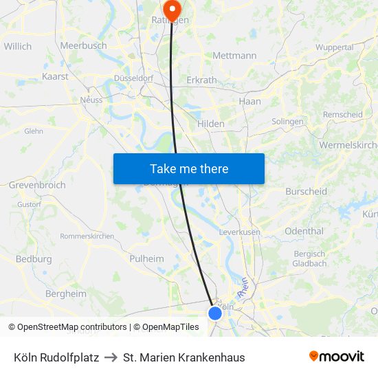 Köln Rudolfplatz to St. Marien Krankenhaus map