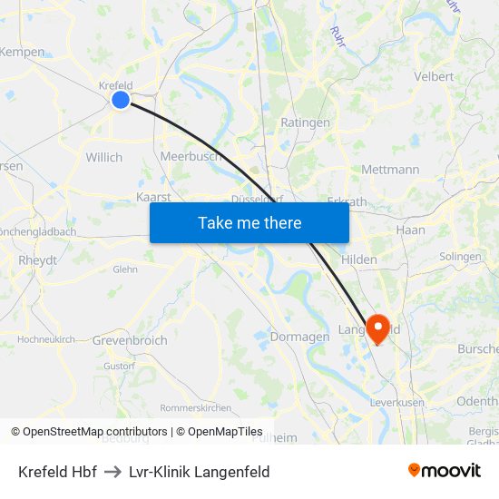 Krefeld Hbf to Lvr-Klinik Langenfeld map