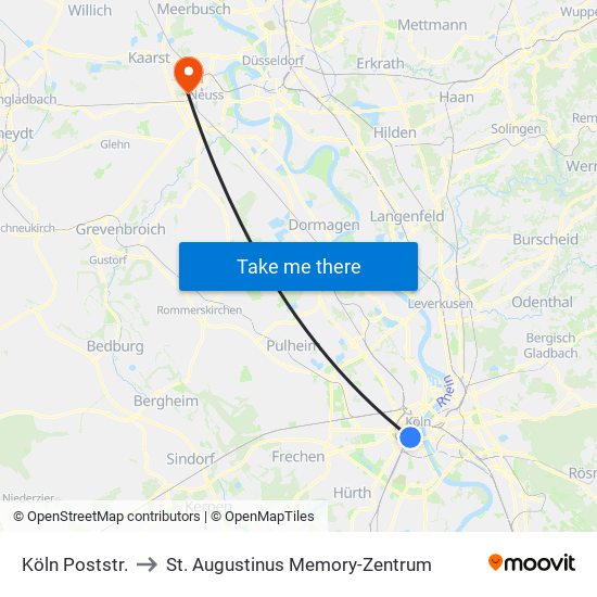 Köln Poststr. to St. Augustinus Memory-Zentrum map