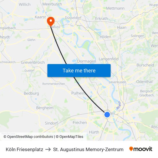 Köln Friesenplatz to St. Augustinus Memory-Zentrum map