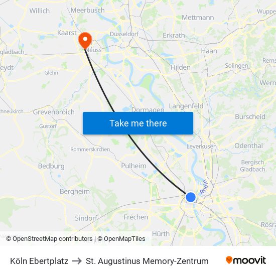 Köln Ebertplatz to St. Augustinus Memory-Zentrum map