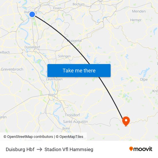 Duisburg Hbf to Stadion Vfl Hammsieg map