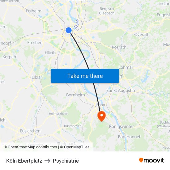 Köln Ebertplatz to Psychiatrie map