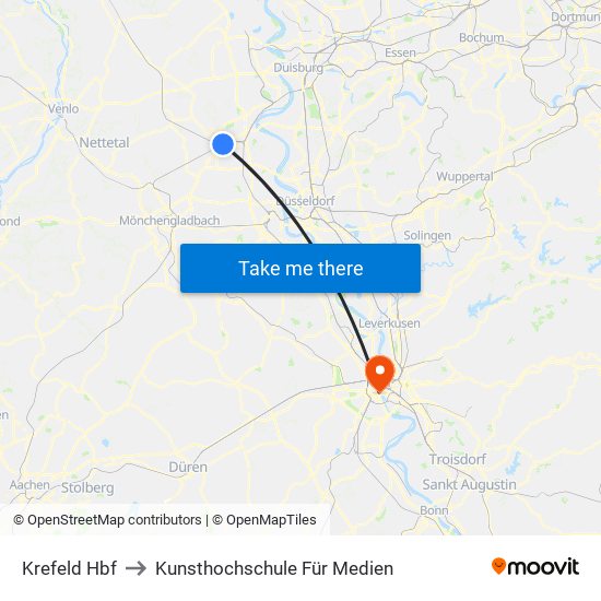 Krefeld Hbf to Kunsthochschule Für Medien map