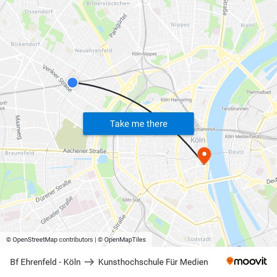 Bf Ehrenfeld - Köln to Kunsthochschule Für Medien map