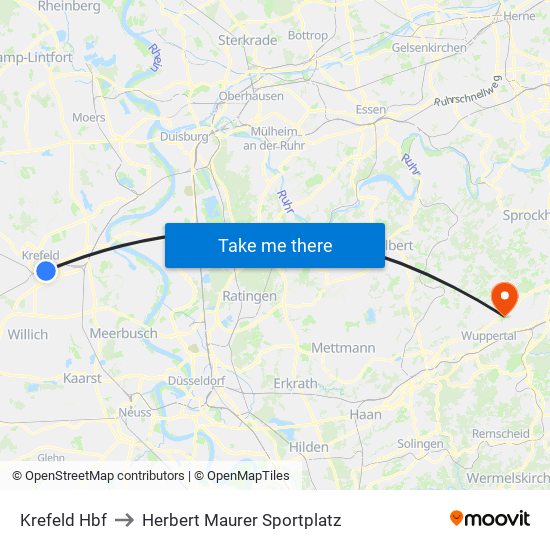Krefeld Hbf to Herbert Maurer Sportplatz map
