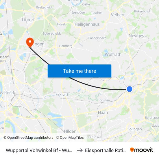 Wuppertal Vohwinkel Bf - Wuppertal to Eissporthalle Ratingen map