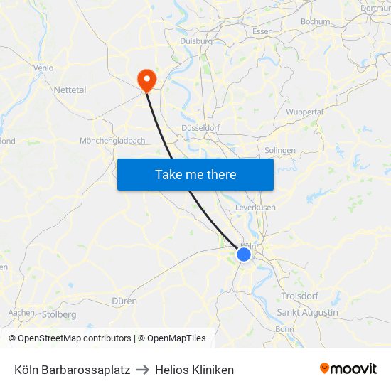 Köln Barbarossaplatz to Helios Kliniken map