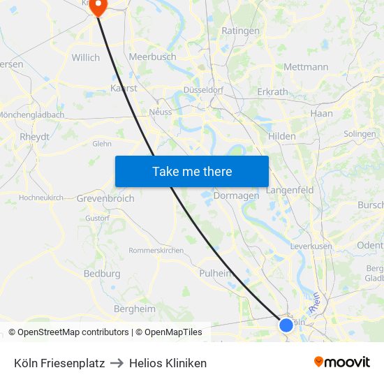 Köln Friesenplatz to Helios Kliniken map