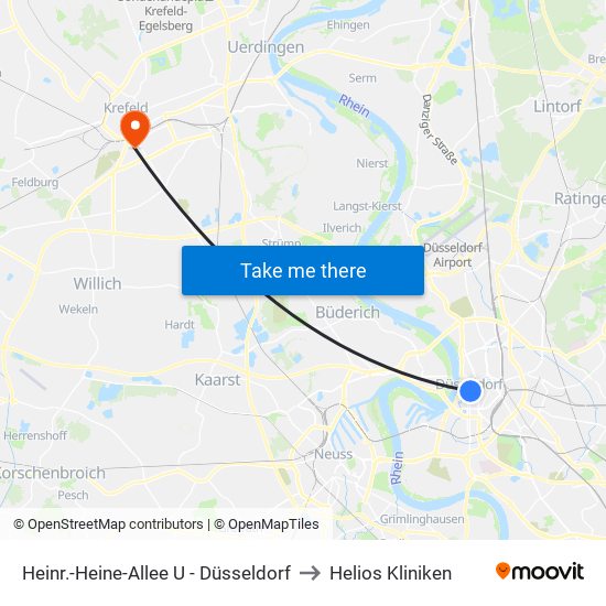 Heinr.-Heine-Allee U - Düsseldorf to Helios Kliniken map