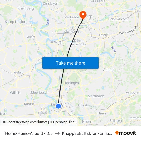 Heinr.-Heine-Allee U - Düsseldorf to Knappschaftskrankenhaus Bottrop map