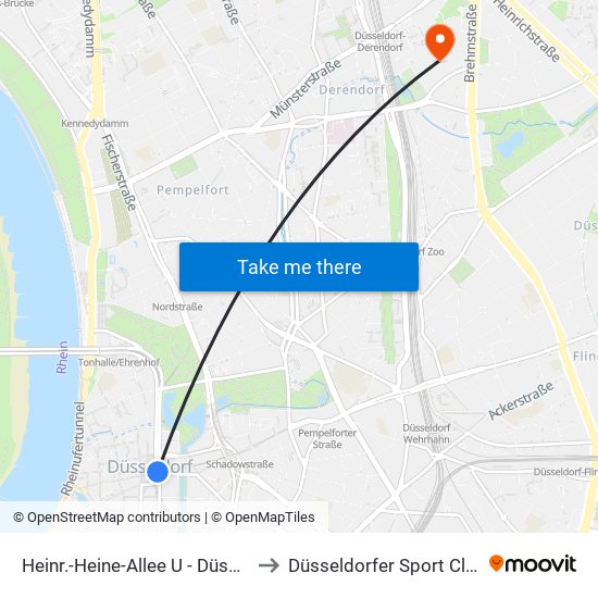 Heinr.-Heine-Allee U - Düsseldorf to Düsseldorfer Sport Club 99 map