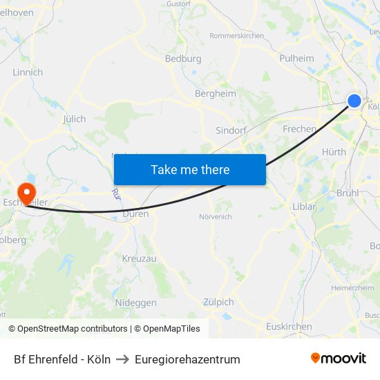 Bf Ehrenfeld - Köln to Euregiorehazentrum map