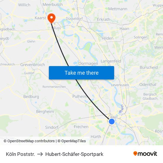 Köln Poststr. to Hubert-Schäfer-Sportpark map