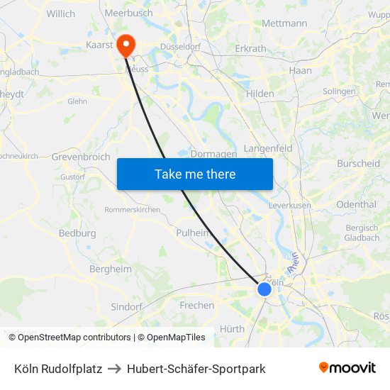 Köln Rudolfplatz to Hubert-Schäfer-Sportpark map