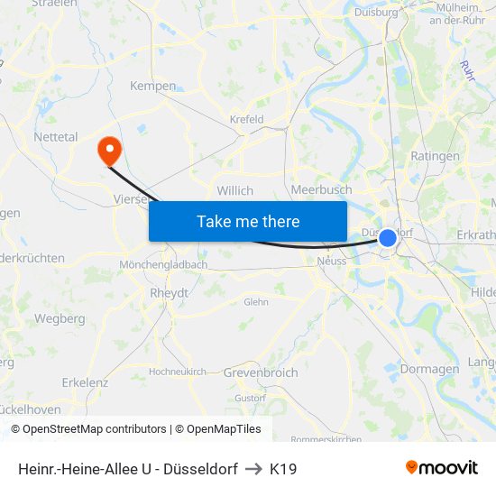 Heinr.-Heine-Allee U - Düsseldorf to K19 map