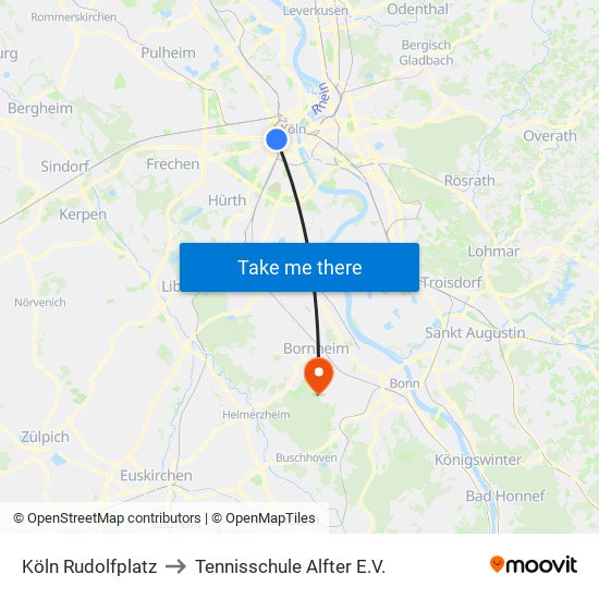 Köln Rudolfplatz to Tennisschule Alfter E.V. map
