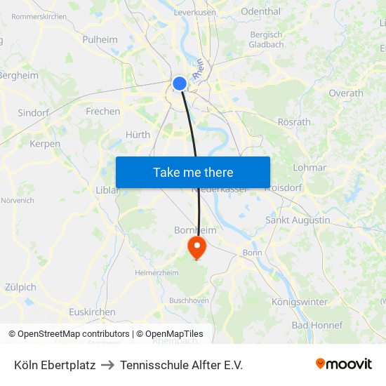 Köln Ebertplatz to Tennisschule Alfter E.V. map