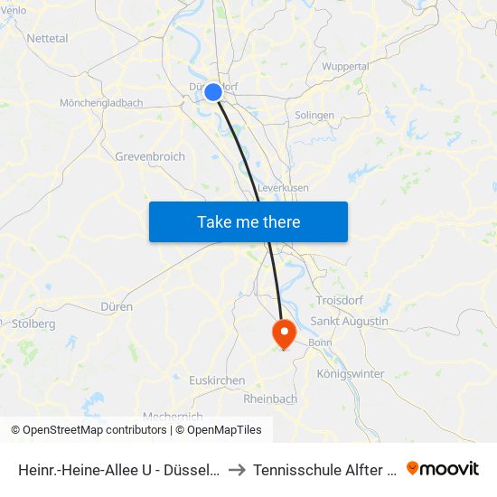 Heinr.-Heine-Allee U - Düsseldorf to Tennisschule Alfter E.V. map