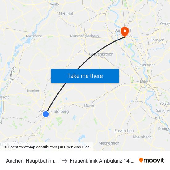 Aachen, Hauptbahnhof to Frauenklinik Ambulanz 14.24 map