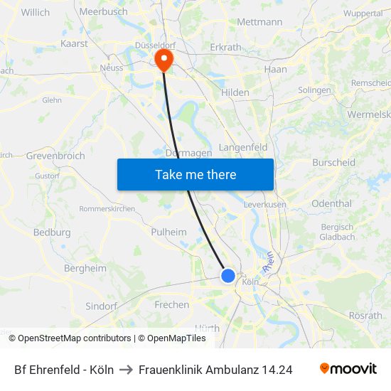 Bf Ehrenfeld - Köln to Frauenklinik Ambulanz 14.24 map